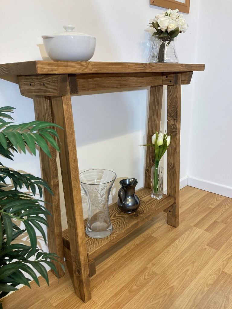 Rustic Traditional Style Handmade Solid Wood Freestanding Hall Table
