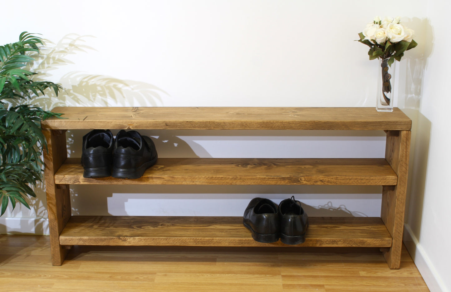 Rustic Traditional Style Handmade Solid Wood Shoe Rack